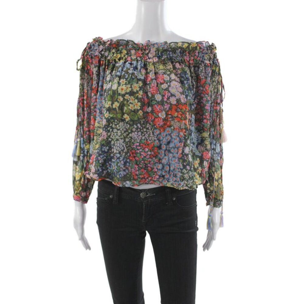 Needle & Thread Womens Cropped Off Shoulder Floral Blouse Long Sleeve Size 0